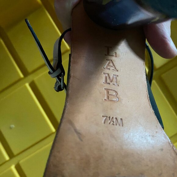 L.A.M.B. Green Strappy Leather Sandals Heels Shoes  7,5M - Picture 6 of 6